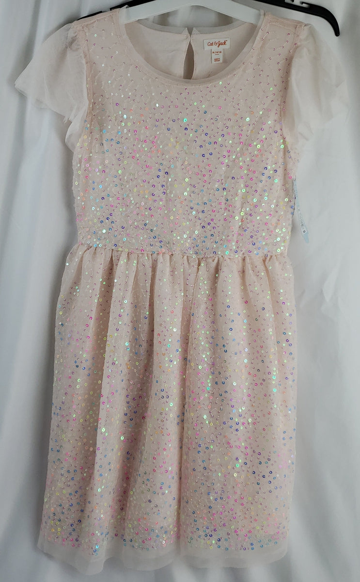 Cat & Jack Girls Belle Flutter Sleeve Sequin Dress - X-Large 14-16 Onl The Squirrel's Den Cat & Jack Girls Belle Flutter Sleeve Sequin Dress - X-Large 14-16 Onl The Squirrel's Den