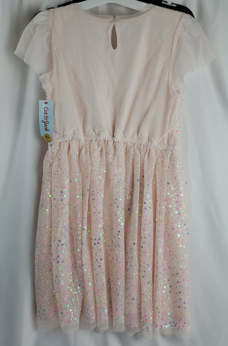 cat and jack pink sequin dress Cat & Jack Girls' Short Sleeve Sequin Tulle Dress -