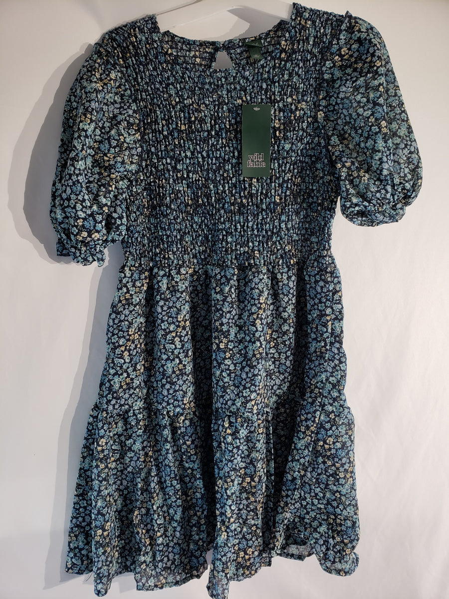 Wild Fable Navy Blue Floral Short Puff Sleeve Smocked Mini Dress Size XXL